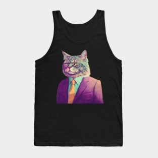 Vaporwave Cat Daddy in a Suit Tank Top